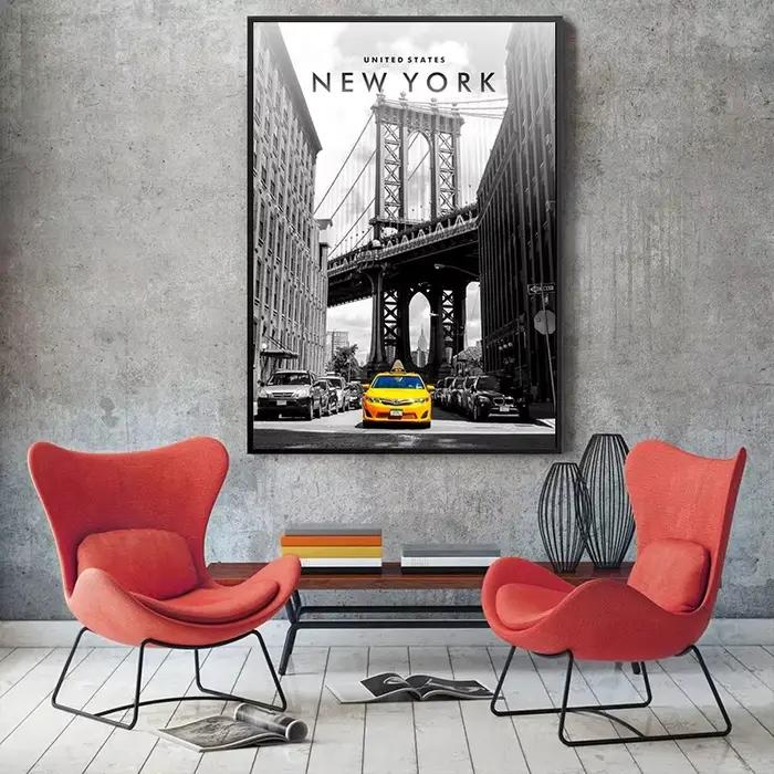 Affiches sur toile avec coordonnées de la ville de New York, paysages urbains célèbres, peintures et impressions sur toile, art mural pour salon, décoration de la maison, sans cadre