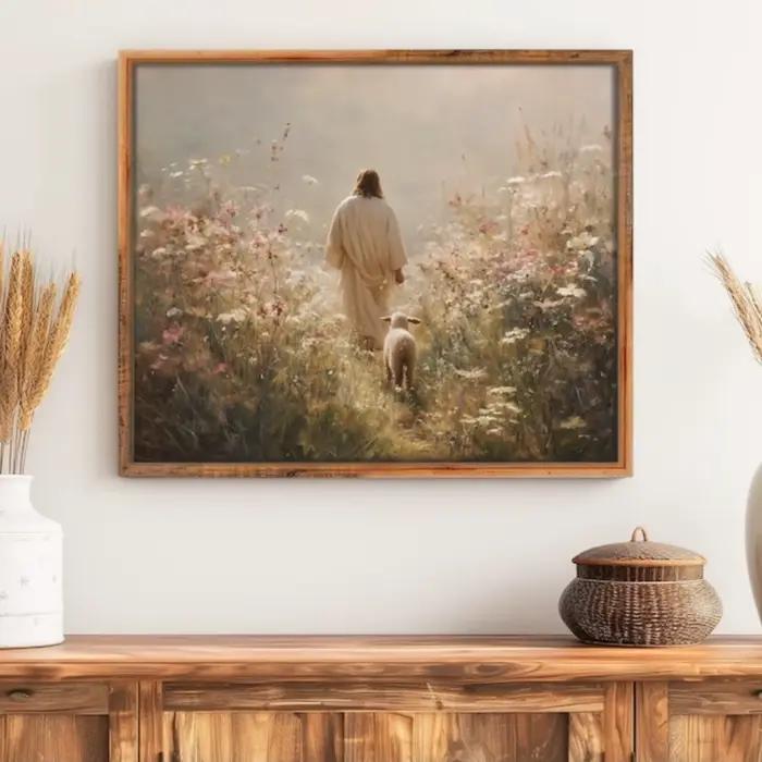 Affiche sur toile Jésus et les moutons