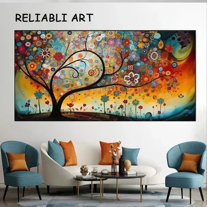 Affiche colorée de paysage d'arbre de fleur abstraite