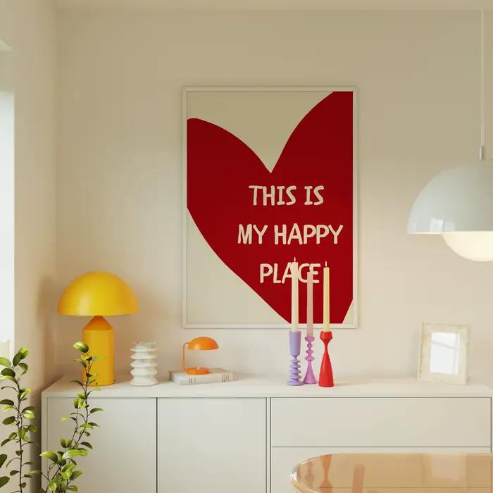 Affiche d'art avec citations de texte de cœur rouge
