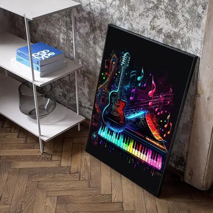 Affiche Pop Néon Punk Années 80 Musique Live DJ Guitare Karaoké Casque Peinture sur Toile Décoration Murale pour la Maison