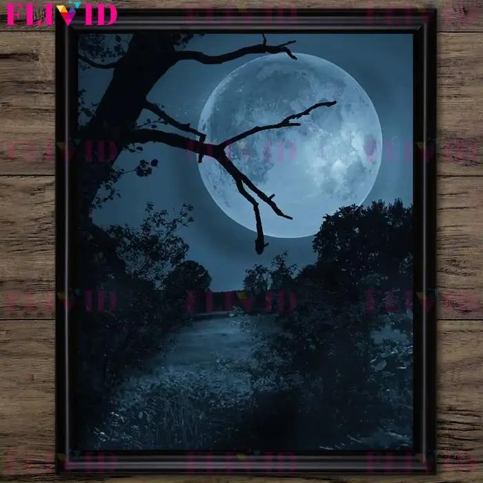 Toile d'Art Mural Vintage avec Bois et Lacs Eeries la Nuit