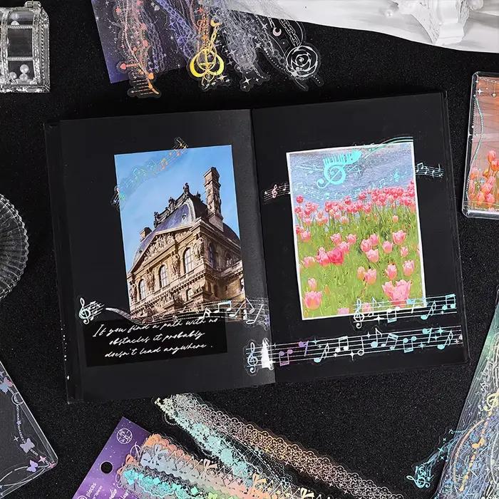 Pack d'autocollants décoratifs de Style coréen, 30 feuilles, autocollants d'estampage en feuille holographique mignons et élégants pour chargeur supérieur Kpop, journaux et plus encore