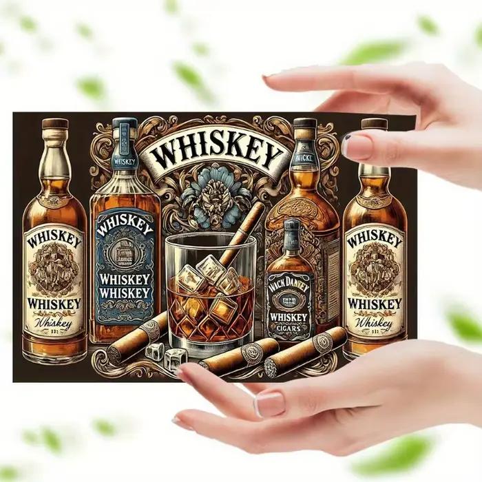 Panneau métallique d'avertissement rétro «tableau à cigares au vin au whisky», décor de cadre orné avec bouteilles et cigares, idéal pour Bar/cuave d'homme