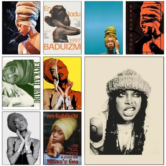 E-erykah Badu américain chanteur-graveur affiche auto-adhésif Art papier imperméable autocollant café maison décoration murale