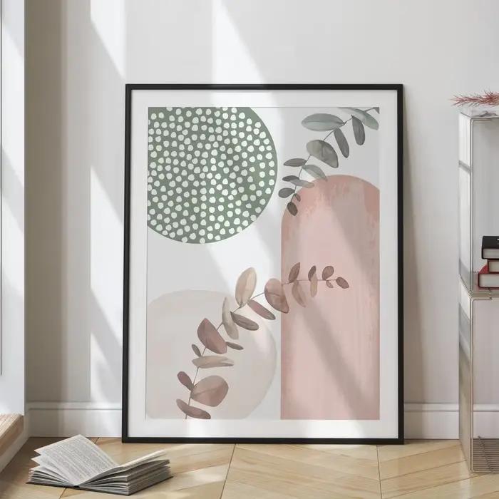 Lot de 3 tableaux muraux bohèmes modernes rose et vert – Décoration murale minimaliste pour salon – Peinture sur toile
