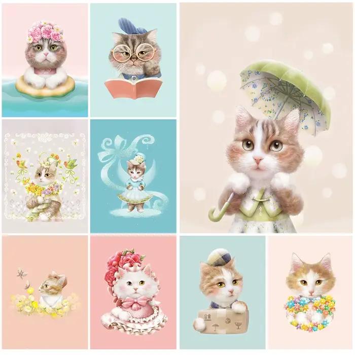 Toile d'art mural de dessin animé chat fille