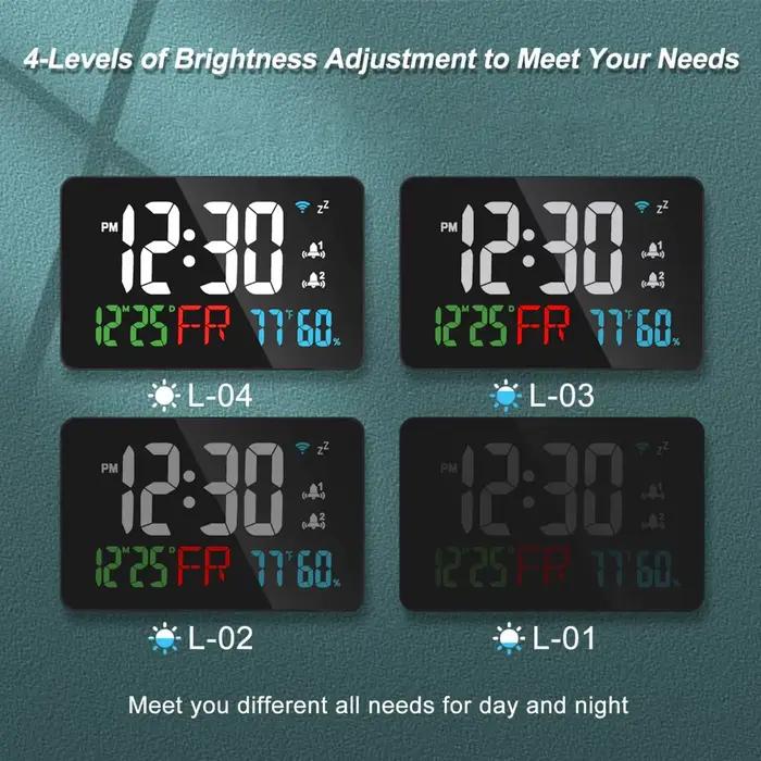 LED horloge murale numérique WIFI temps synchronisé température humidité Date illimité Snooze