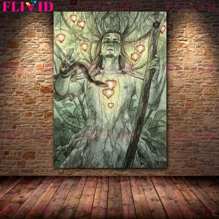 Toile d'art mural abstrait avec les elfes de la Jungle et la forêt magique