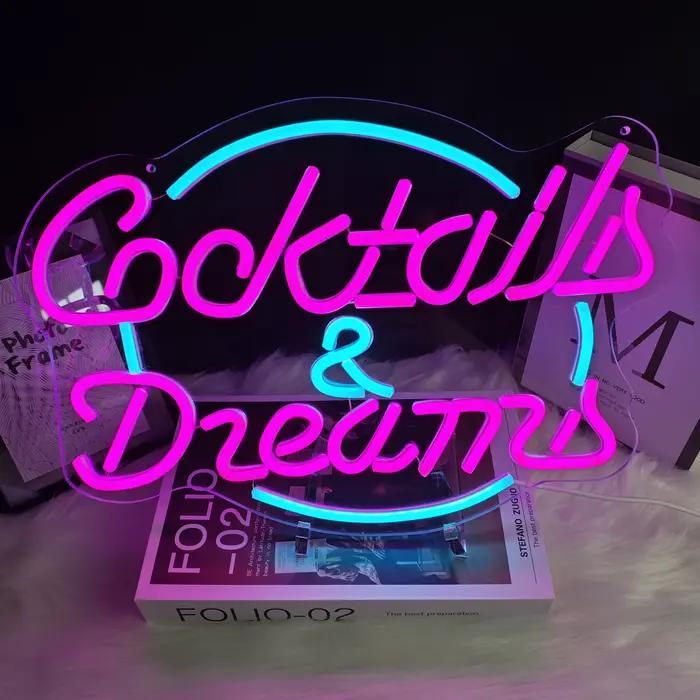Enseigne néon « Cocktails & Rêves » pour chambre