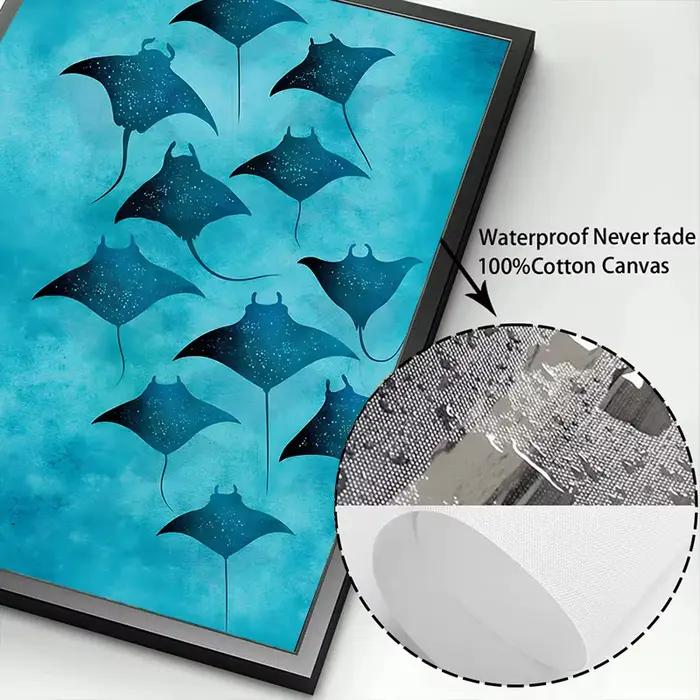 Aquarelle bleue océan organisme marin baleine requin Manta rayons affiche mer plage Surf toile peinture mur Art pour chambre décor à la maison