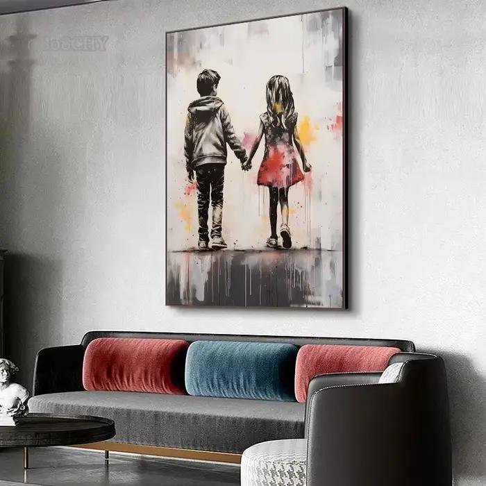 Banksy garçon fille avec ballon affiches d'art de rue imprime sur toile Pop Graffiti Art