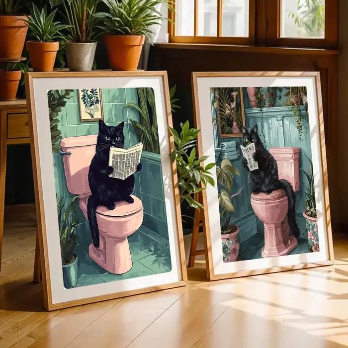 Affiche de journal de lecture de chat noir fantaisiste