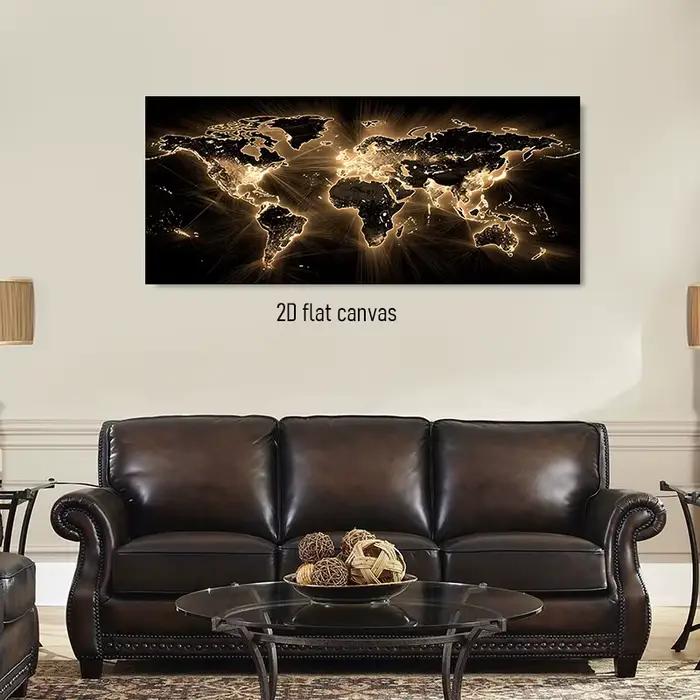 1 pièces moderne noir or carte du monde décoration peinture salon canapé fond tenture murale