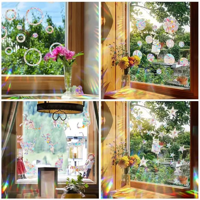 12 Styles de Prisme Électrostatique DIY pour Vitres et Murs, Effet Arc-en-ciel, Motifs Chat, Oiseau, Étoile, Champignon, Lune, Soleil