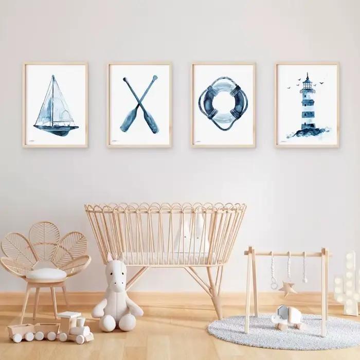Affiches nautiques côtières aquarelle bleue
