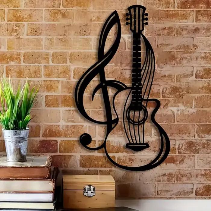 1 morceau d'art mural en fer avec symboles musicaux et guitare