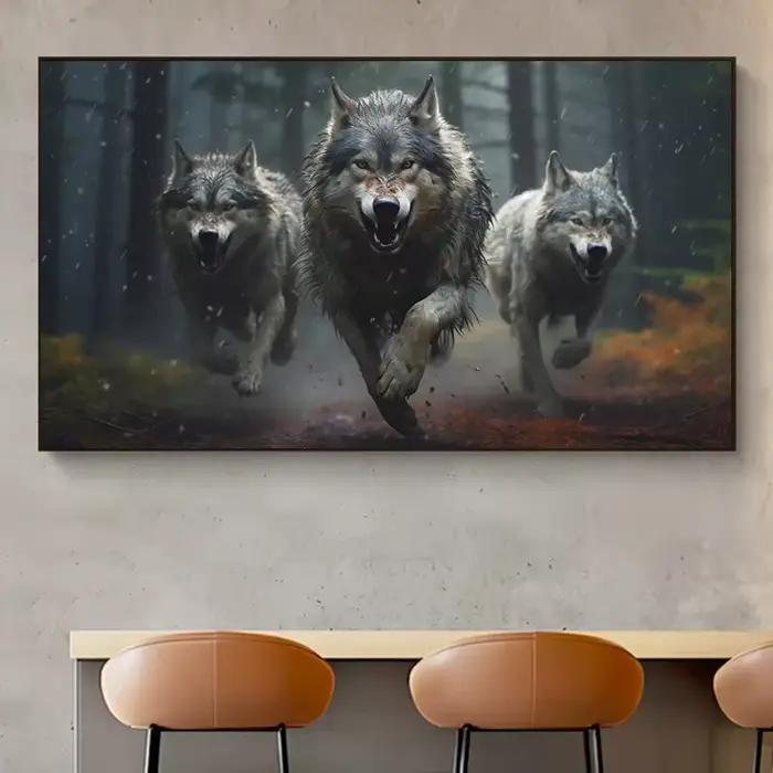 Affiche murale sur toile avec loup en cours d'exécution hurlant quelque part