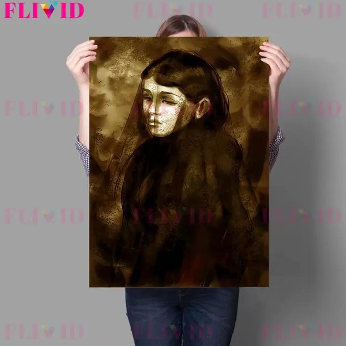 Vampire noir voile Portrait gothique Masque mur Art toile peinture décor à la maison effrayant