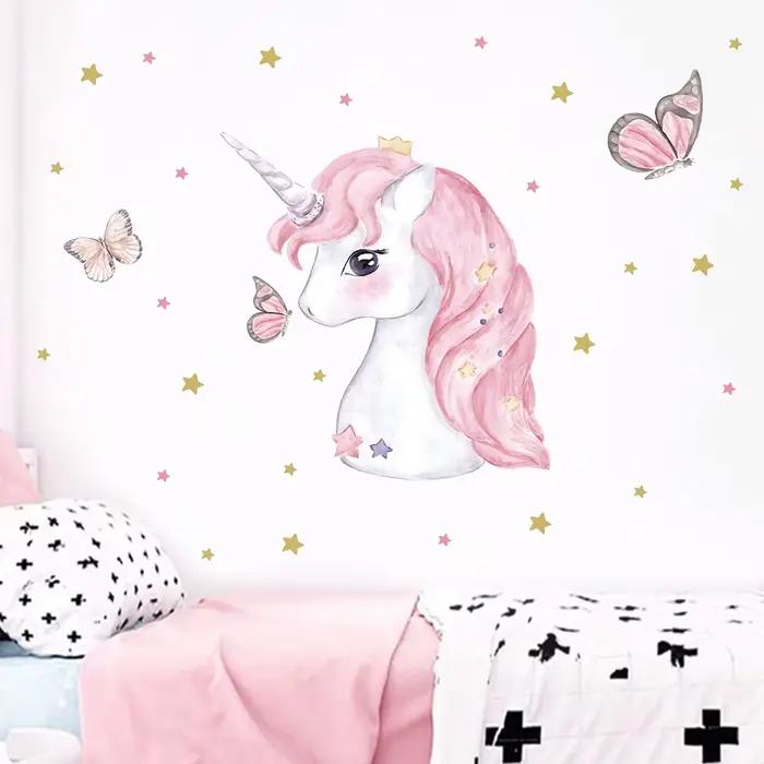 Autocollant mural licorne mignon pour chambre d'enfant