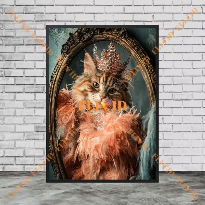 Affiche de carnaval reine chat paillettes plume animal de compagnie mode mur Art toile peinture mignon