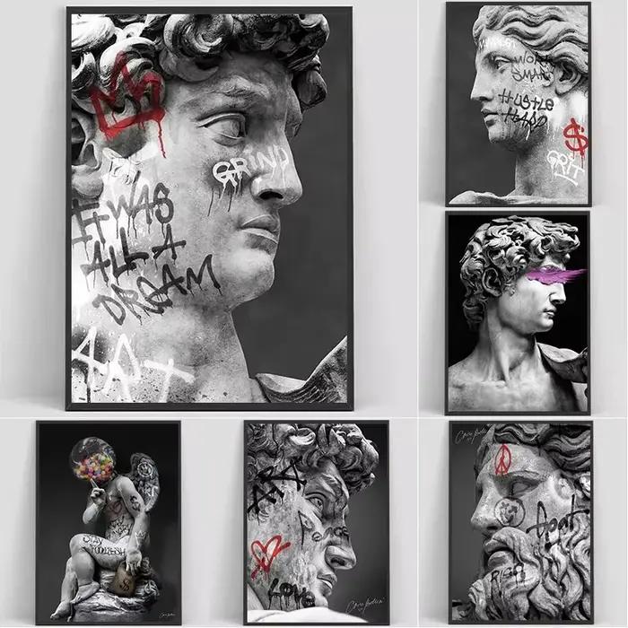 Statue de David Graffiti Art toile peinture tête