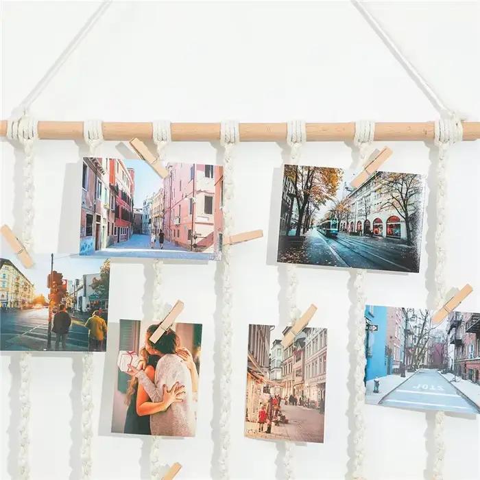 Présentoir de photo mural à pampilles Boho avec 25 clips en bois