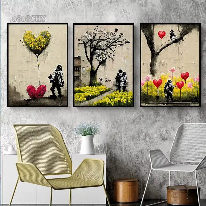 Banksy garçon fille avec ballon affiches d'art de rue imprime sur toile Pop Graffiti Art