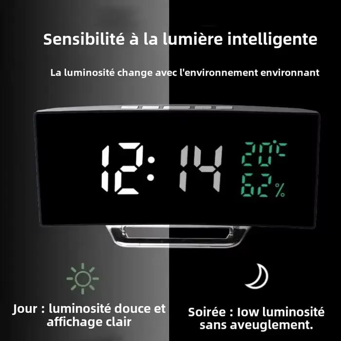 Miroir réveil numérique température Date 2 niveaux de réglage de la luminosité Snooze horloge de Table 12/24H Mode nuit