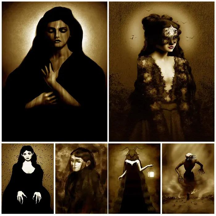 Vampire noir voile Portrait gothique Masque mur Art toile peinture décor à la maison effrayant