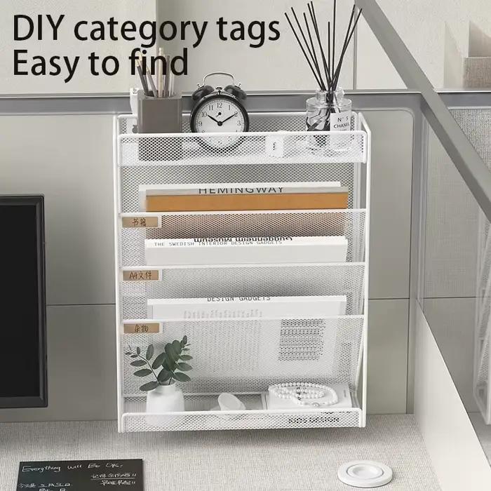 Étagère murale réglable en maille métallique – Support de rangement noir et blanc pour l'organisation du bureau