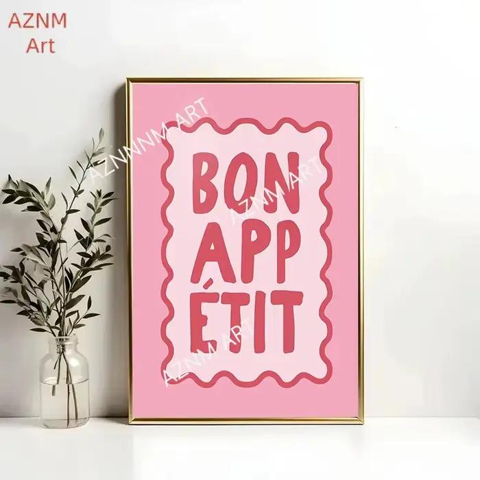 Pâtes Croissant café à la mode manger rose cerise citron figue citation affiche toile peinture impression mur pour cuisine décor Cuadros