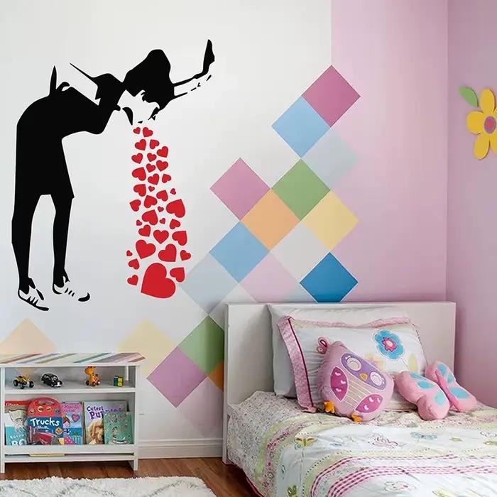 Banksy Love-Décalcomanie murale fille malade avec coeurs