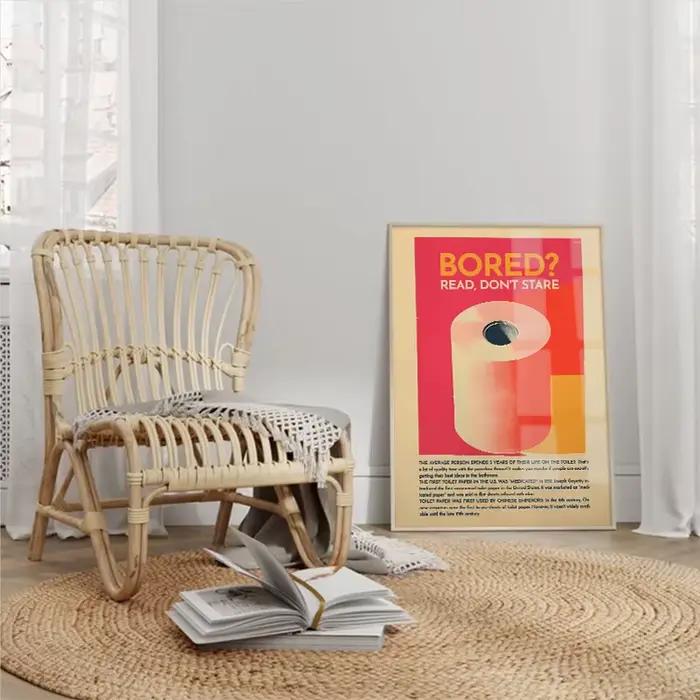 Affiche de Toilette Humoristique, Peinture sur Toile Rétro, Tissu Maximaliste Rose pour Chambre d'Invités, Art Mural, Décor Esthétique