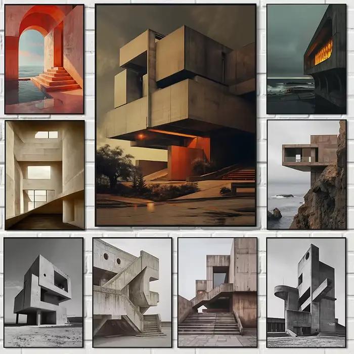 Affiche d'architecture brutaliste surréaliste