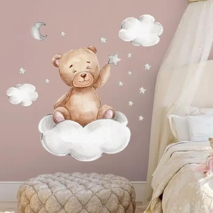 Grands autocollants muraux lune nuage pour chambres d'enfants