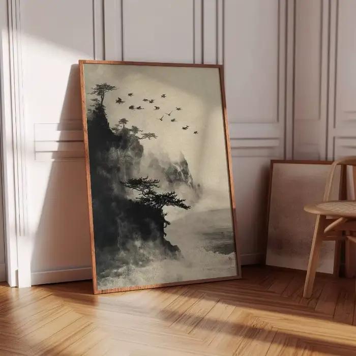 Affiche d'art de paysage de Style à l'encre japonaise Zen Bonzai Wabi Sabi