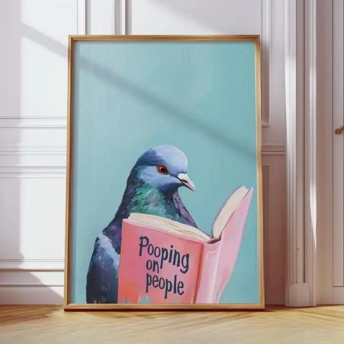 Affiche d'art de livre « Pigeon Reading 'Pooping on People' »