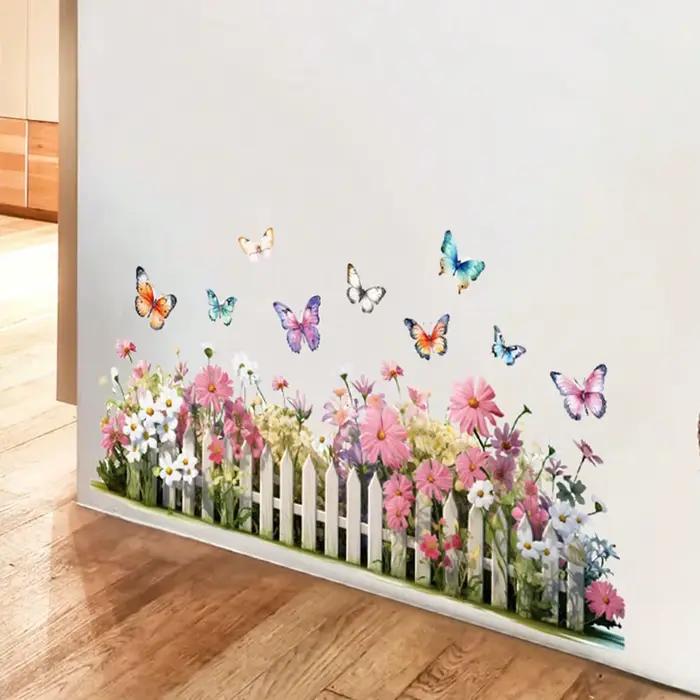 Autocollant mural de clôture à motifs de fleurs sauvages