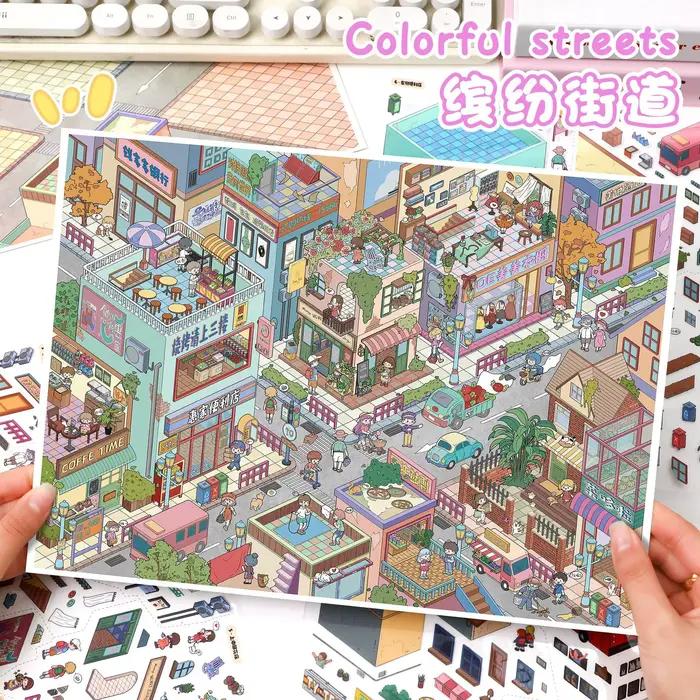 Autocollant 3D Paysage Urbain Coloré Kawaii