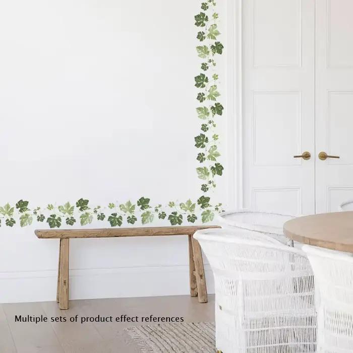 Autocollants muraux de plinthe motif feuille de vigne verte pour chambre et salon
