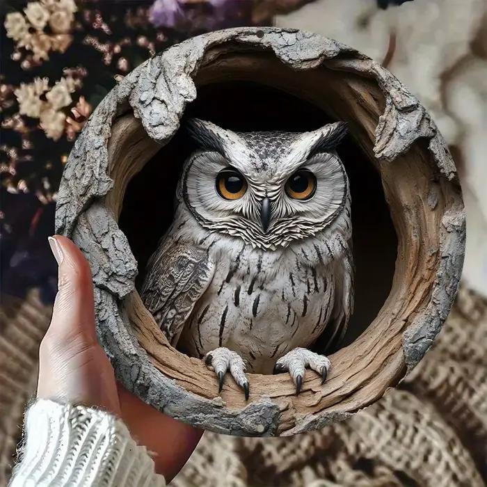 Thème mural de hibou contemporain rond en bois