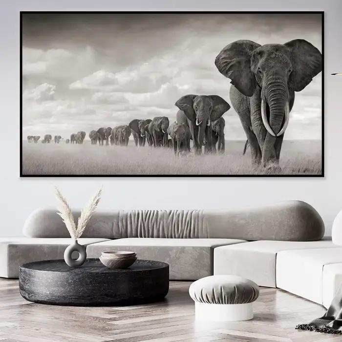 Peinture sur toile d'éléphant marchant pour la décoration de la maison