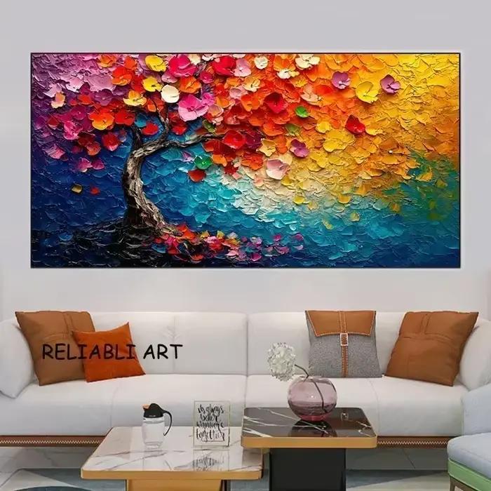 Affiche colorée de paysage d'arbre de fleur abstraite