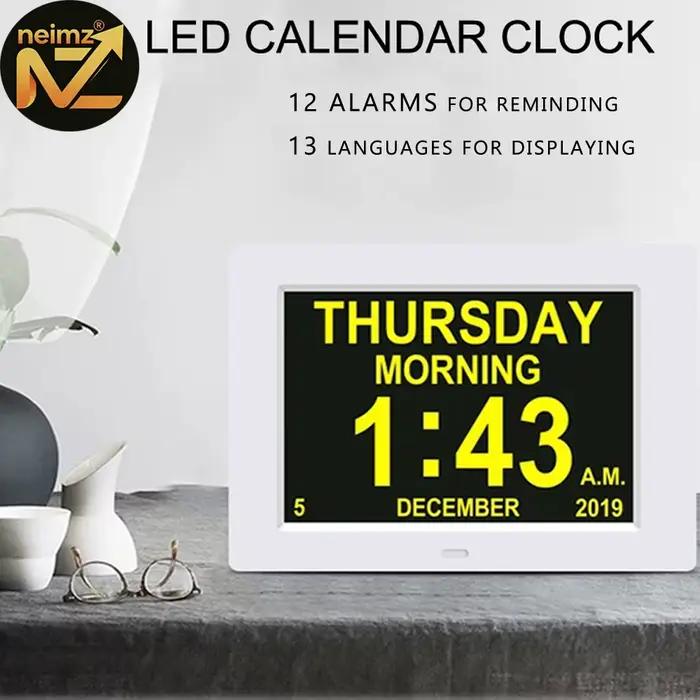 Horloge calendrier LED avec 12 alarmes