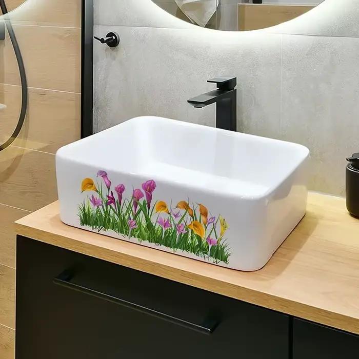 Autocollant mural pour la zone du lavabo de la salle de bain