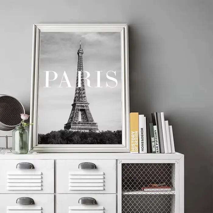 Tour Eiffel noir blanc affiche France Paris voyage paysage toile peinture impression mur Art photos pour salon décor à la maison