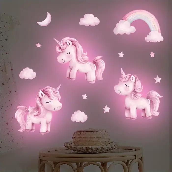 Autocollant mural lumineux étoiles licorne