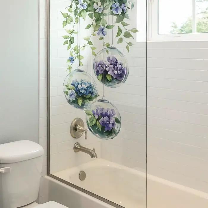 Autocollant mural fleur suspendue feuille verte