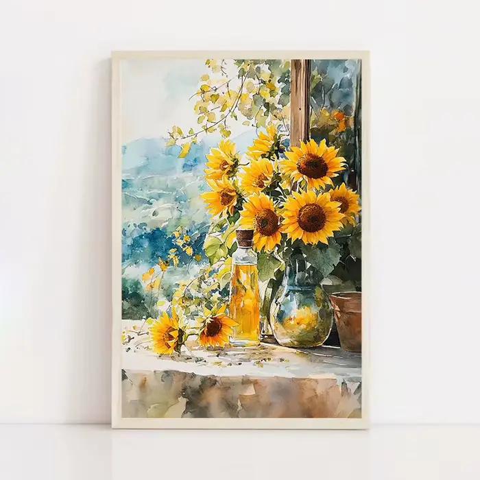 Peinture œuvre Nature affiche toile huile imprime mur salon décor à la maison tournesol